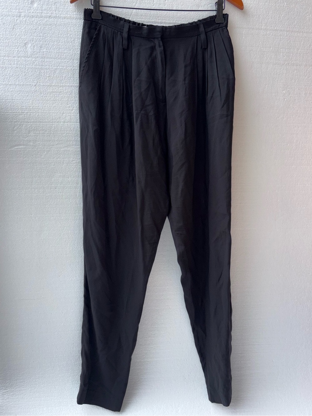 APIECE APART Cupro Viscose Tapered Pull On Pants Elastic Waist Relaxed Black